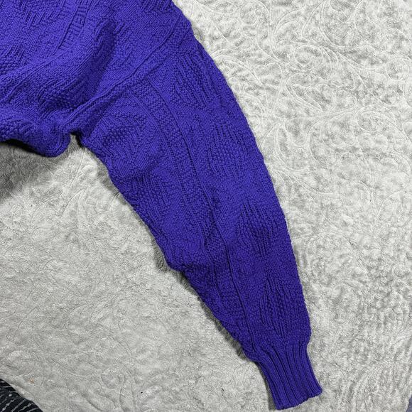 Vintage 90s Woolrich Cable Knit Sweater Women XL Blue Purple Cotton Chunky - Picture 6 of 10